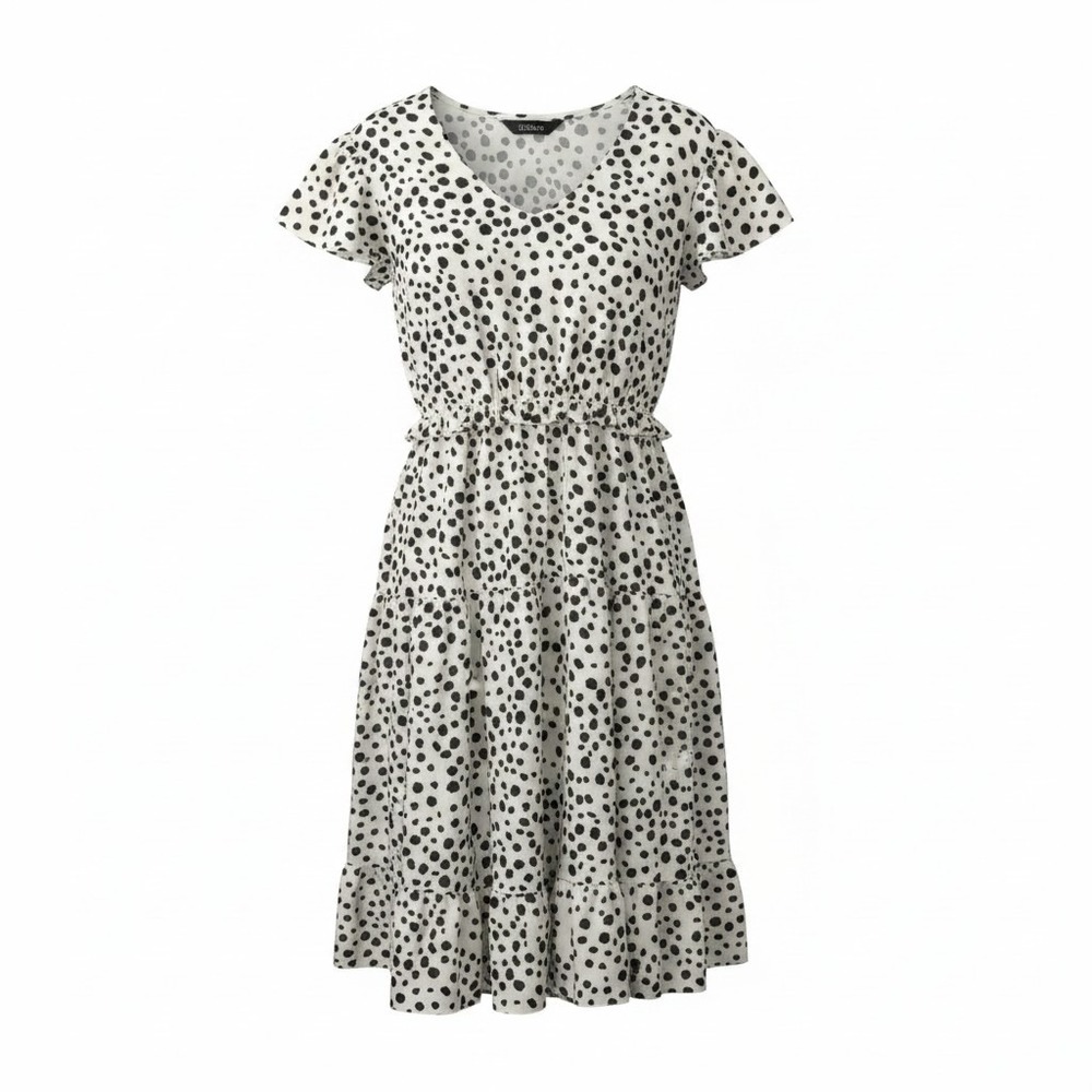 SHEIN Curve 3XL Dalmatian Polka Dot V-Neck Flutter Sleeve Tiered Midi Dress